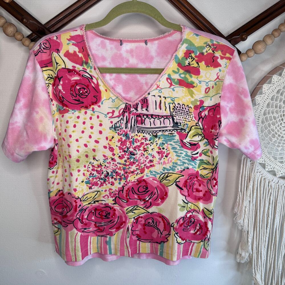 Unbranded Pink Rose Art Deco Top